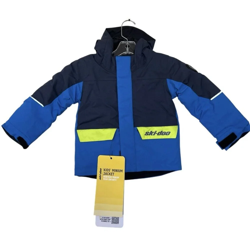 Ski-Doo Kids Jacket Boys‎ Size 3 Blue Yellow Hooded Pockets Coat Winter